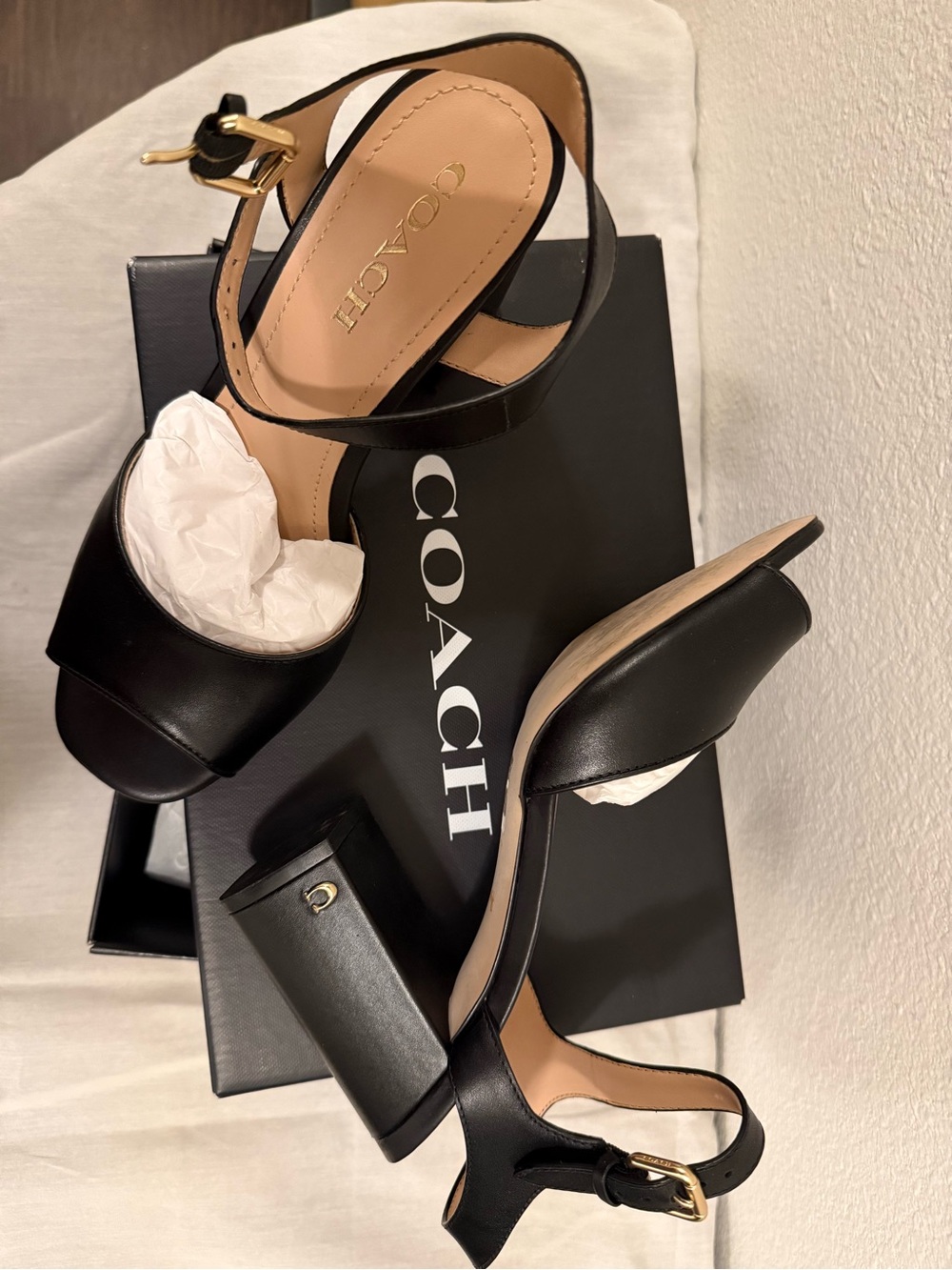 Coach Black Marla Leather Thong Sandal Box with Coach Carriage Logo